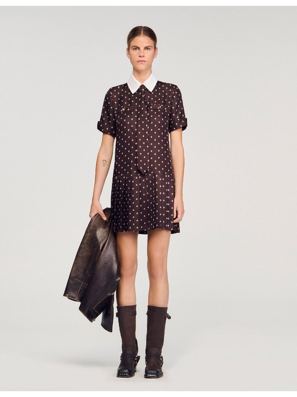 Sandro Paris - Printed Satin-Effect Short Dress - Size 36 / Small